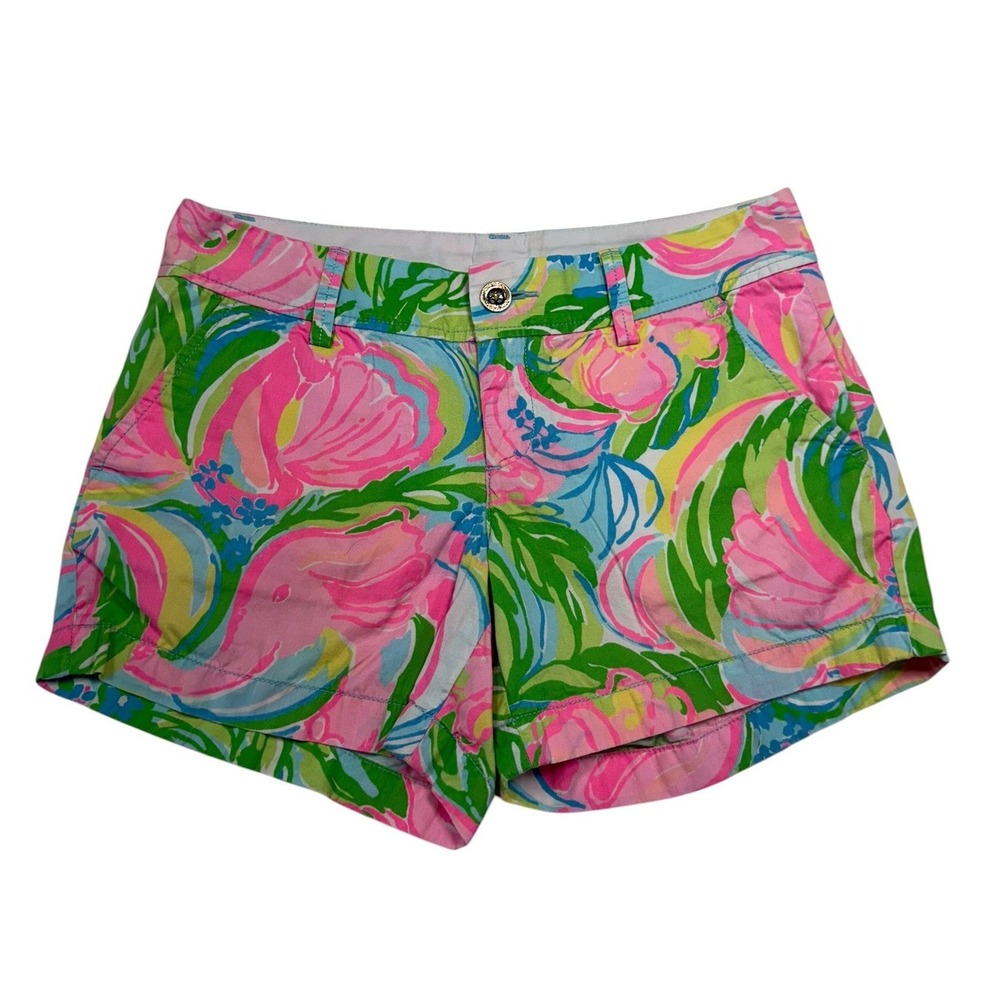 Lilly Pulitzer Womens The Callahan Short Pink Green Blue Floral Chino Size 4